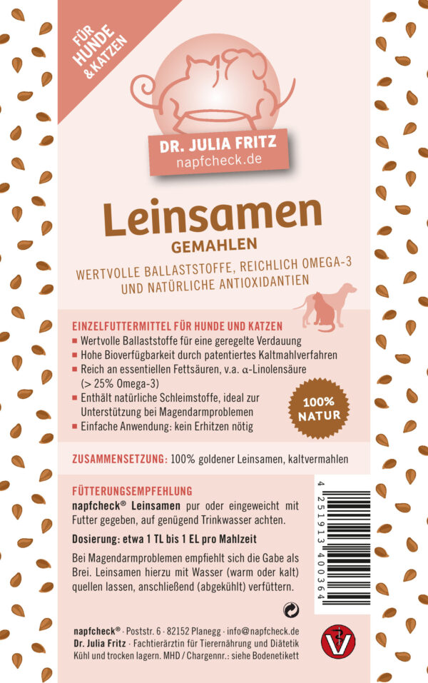napfcheck Leinsamen kaltgemahlen - Omega-3 - für Hunde und Katzen – Bild 3