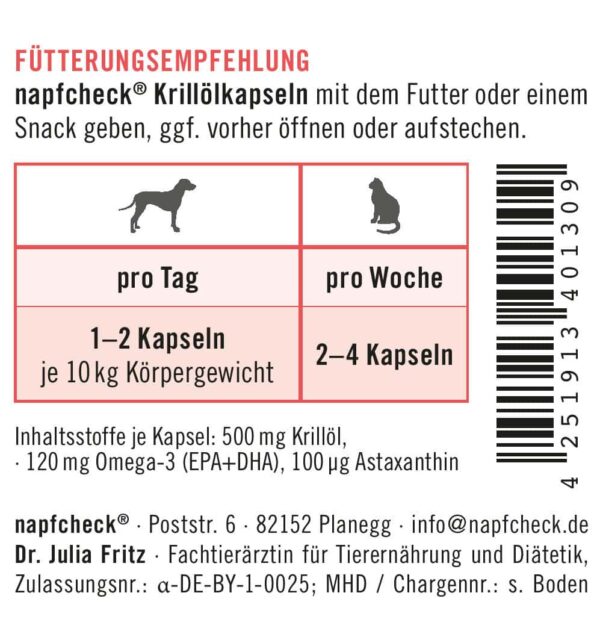 napfcheck Krillöl Kapseln - Omega 3 - Astaxanthin - für Hunde und Katzen – Bild 4